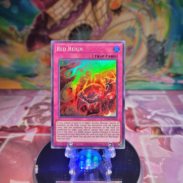 A Super Rare "Red Reign" card from the Yugioh Set: Eternity Code.