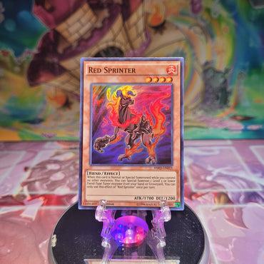 A Super Rare "Red Sprinter" card from the Yugioh Set: High-Speed Riders. 