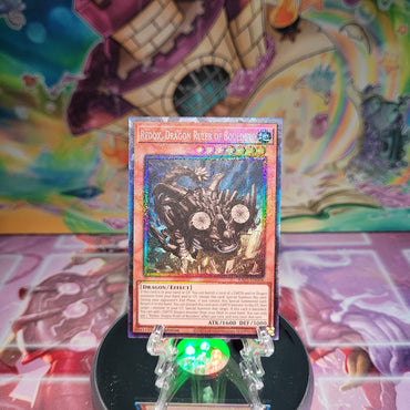 A Prismatic Collector's Rare "Redox, Dragon Ruler of Boulders" card from the Yugioh Set: Quarter Century Bonanza (RA03).