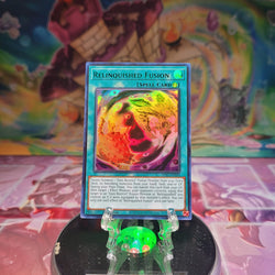 An Ultra Rare Green "Relinquished Fusion" card from the Yugioh Set: Legendary Duelists: Season 1. 