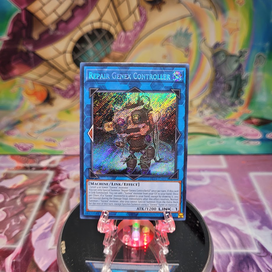 A Secret Rare "Repair Genex Controller" card from the Yugioh Set: Battles of Legend: Terminal Revenge.