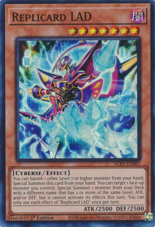 A Super Rare "Replicard LAD" card from the Yugioh Set: Alliance Insight (ALIN).