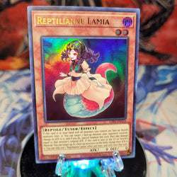 An Ultra Rare "Reptilianne Lamia" card from the Yugioh Set: Ghosts From the Past: The 2nd Haunting (GFP2).