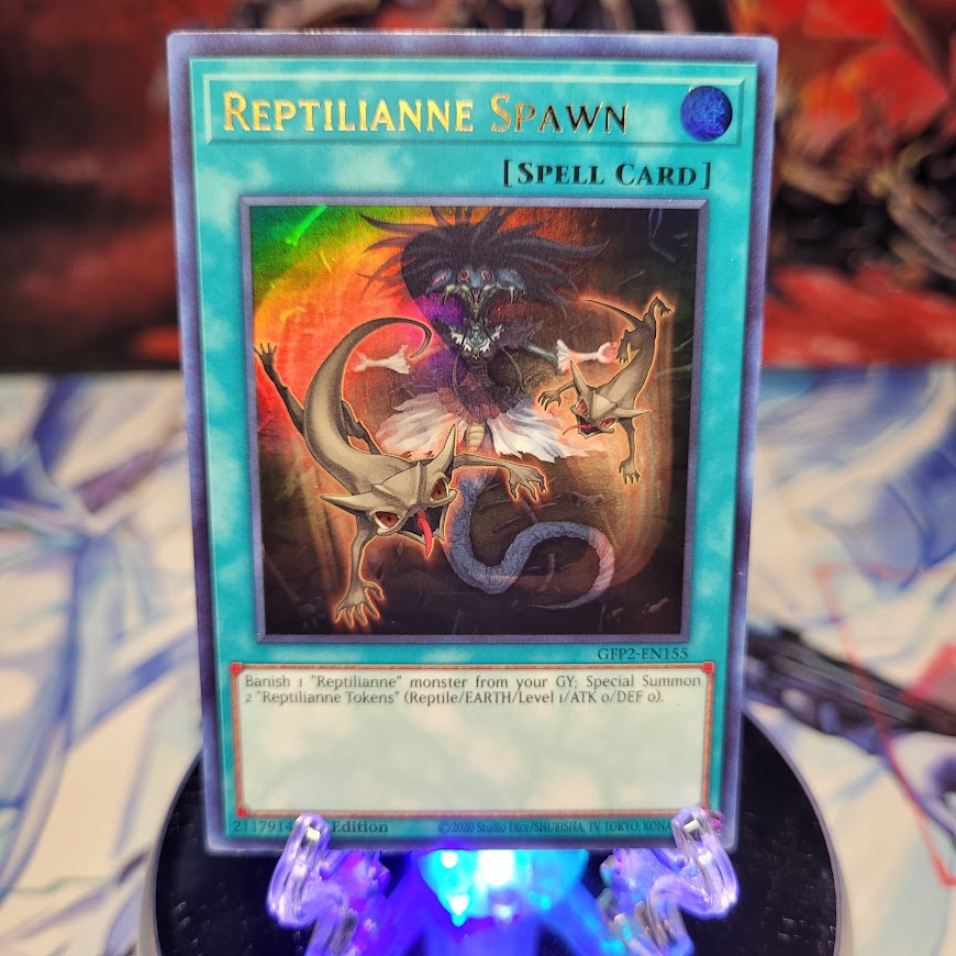  An Ultra Rare "Reptilianne Spawn" card from the Yugioh Set: Ghosts From the Past: The 2nd Haunting (GFP2).