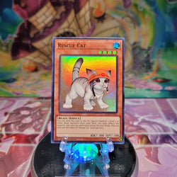 A Super Rare Alternate Art "Rescue Cat" card from the Yugioh Set: Rarity Collection 2 (RA02).