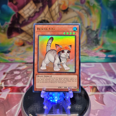 An Ultra Rare Alternate Art "Rescue Cat" card from the Yugioh Set: Rarity Collection 2 (RA02).