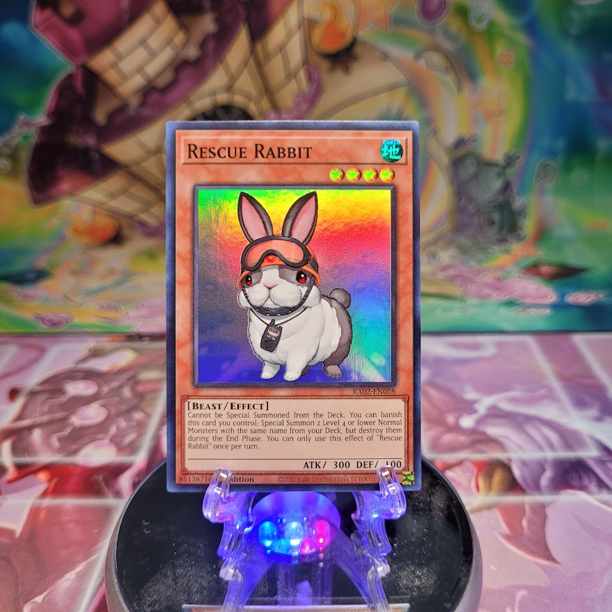 A Super Rare "Rescue Rabbit" card from the Yugioh Set: Rarity Collection 2 (RA02).