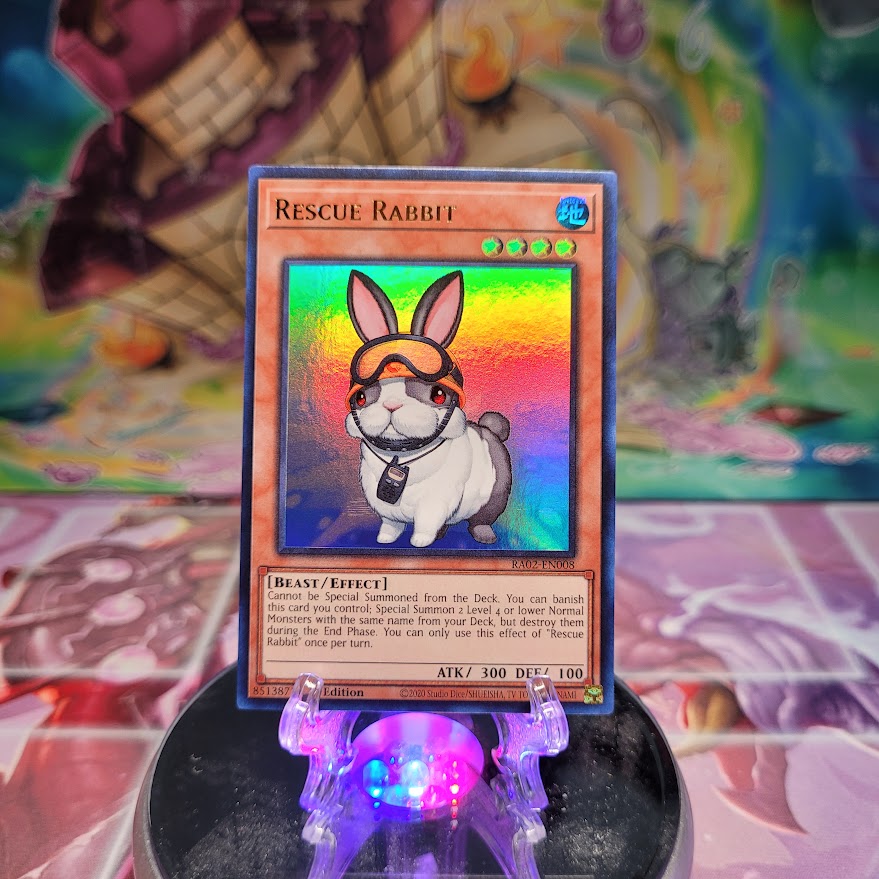 An Ultra Rare "Rescue Rabbit" card from the Yugioh Set: Rarity Collection 2 (RA02).