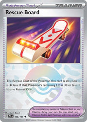 An Uncommon Poke Ball Pattern "Rescue Board" (126/131) card from the Pokemon Set: Scarlet & Violet: Prismatic Evolutions (PRE).
