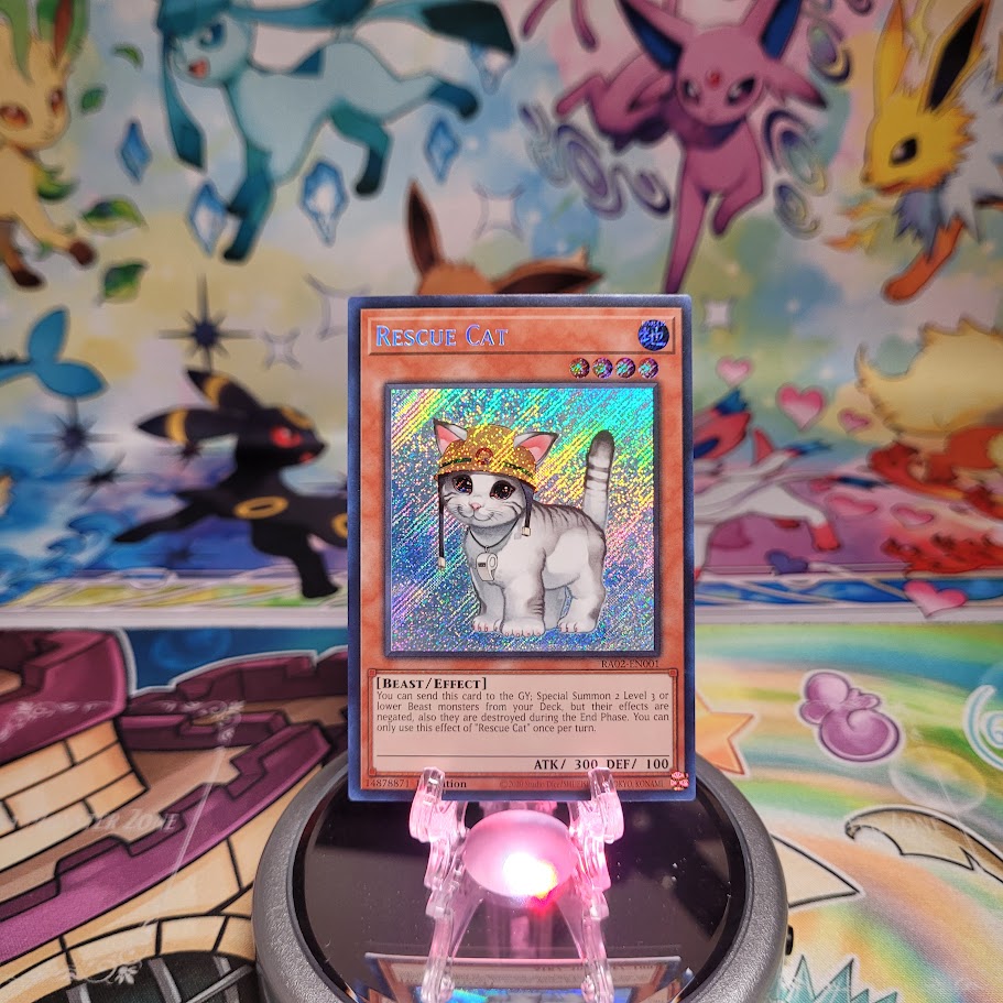 A Secret Rare "Rescue Cat" card from the Yugioh Set: Rarity Collection 2 (RA02).