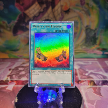 An Ultra Rare "Resonator Engine" card from the Yugioh Set: Ghosts From the Past.