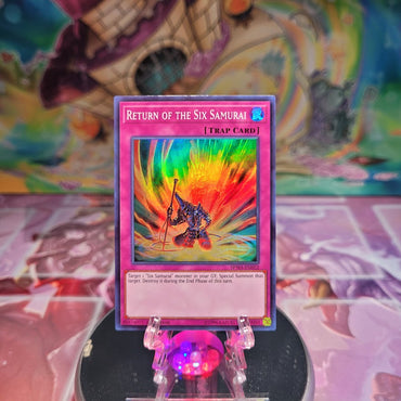 A Super Rare "Return of the Six Samurai" card from the Yugioh Set: Spirit Warriors (SPWA).