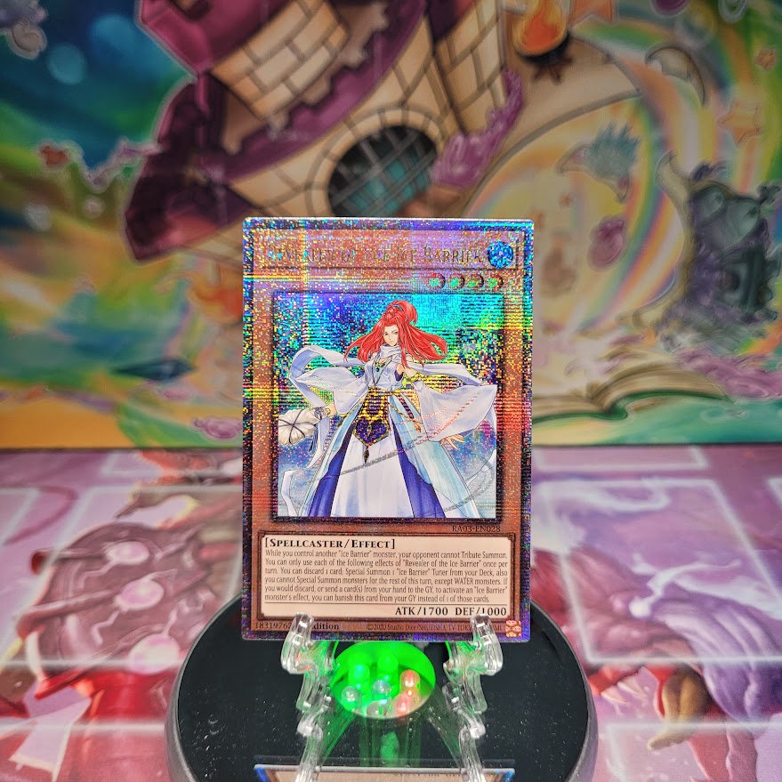  A Quarter Century Secret Rare "Revealer of the Ice Barrier" card from the Yugioh Set: Quarter Century Bonanza (RA03).