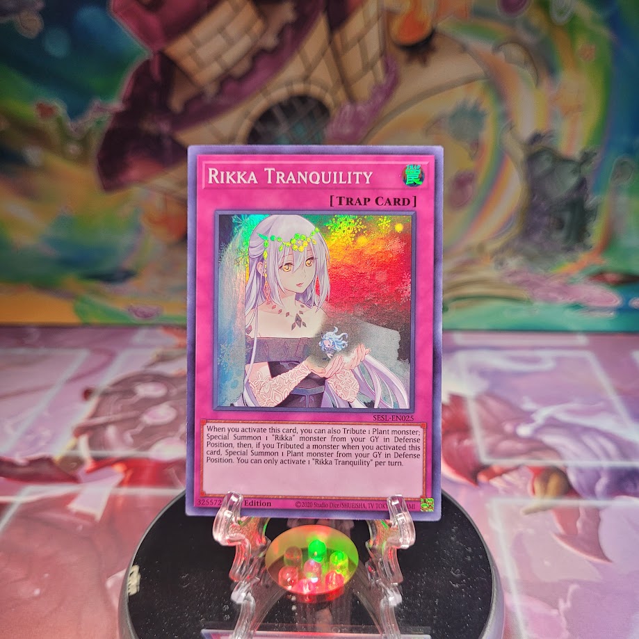 A Super Rare "Rikka Tranquility" card from the Yugioh Set: Secret Slayers.