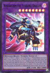 An Ultra Rare "Rindbrumm the Striking Dragon" card from the Yugioh Structure Deck: The Fallen & The Virtuous (CH01).