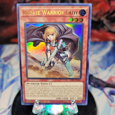 An Ultra Rare "Rookie Warrior Lady" card from the Yugioh Set: Ghosts From the Past: The 2nd Haunting (GFP2).