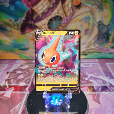 An Ultra Rare "Rotom V" (058/196) card from the Pokemon Set: Lost Origin.