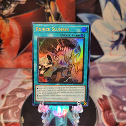 An Ultra Rare "Runick Slumber" card from the Yugioh 25th Anniversary Tin: Dueling Heroes set.