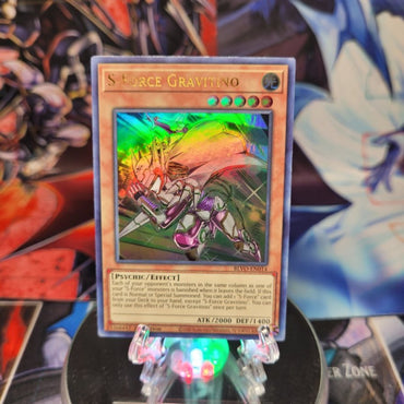 An Ultra Rare "S-Force Gravitino" card from the Yugioh Set: Blazing Vortex.