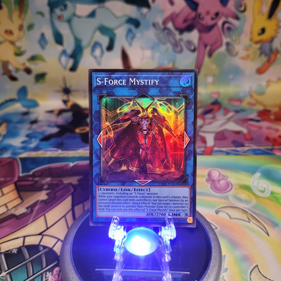 A Super Rare “S-Force Mystify” card from the Yugioh Set: Chaos Origins (CORI).