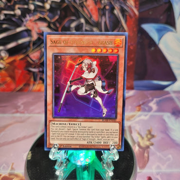 An Ultra Rare "Sage of Strength - Akash" card from the Yugioh Set: Battles of Legend: Monstrous Revenge.