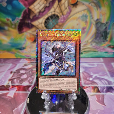 A Platinum Secret Rare "Sage with Eyes of Blue" card from the Yugioh Set: Quarter Century Stampede (RA04).