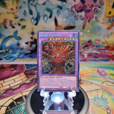 A Secret Rare "Saint Azamina" card from the Yugioh Set: Supreme Darkness (SUDA).