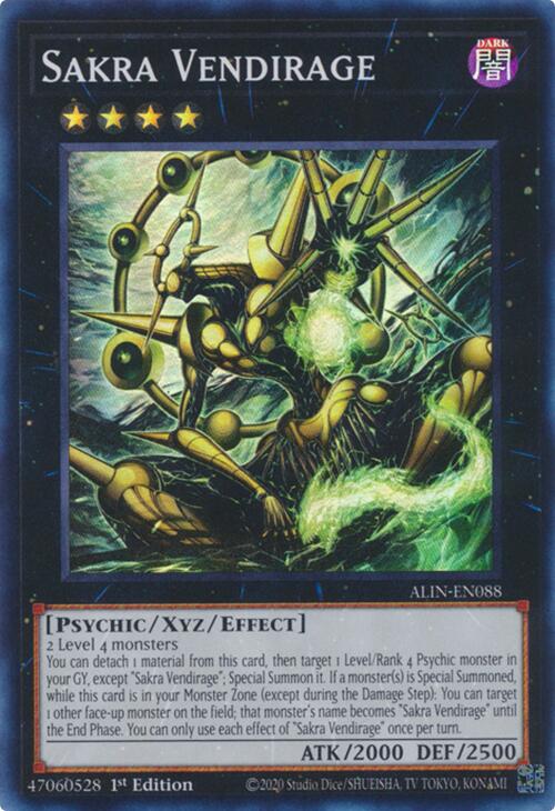 A Super Rare "Sakra Vendirage" card from the Yugioh Set: Alliance Insight (ALIN).