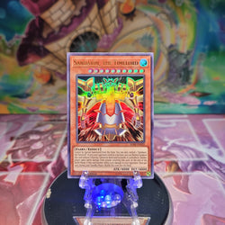 An Ultra Rare "Sandaion, the Timelord" card from the Yugioh Set: Battles of Legend: Relentless Revenge.