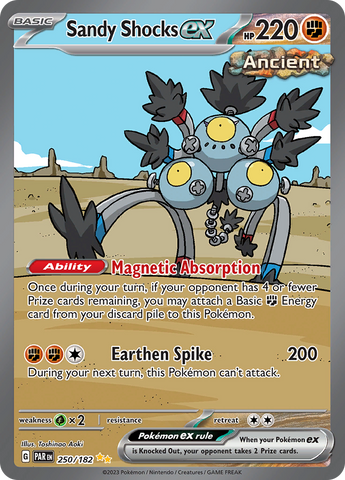 A Secret Special Illustration Rare "Sandy Shocks Ex" (250/182) card from the Pokemon Set: Paradox Rift.