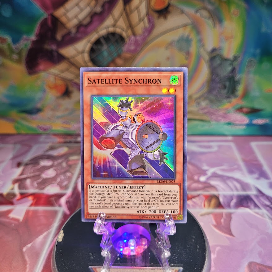 A Super Rare "Satellite Synchron" card from the Yugioh Set: Legendary Duelists: Magical Hero.