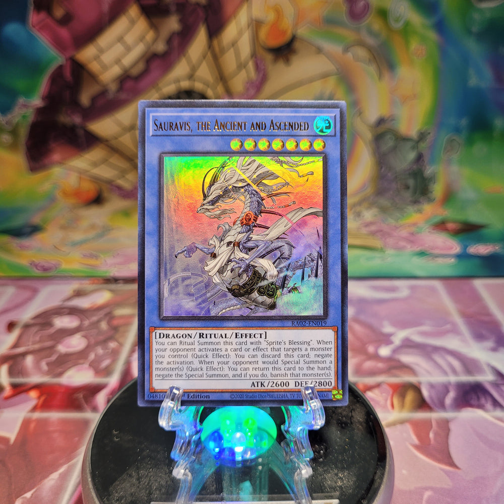 An Ultra Rare "Sauravis, the Ancient and Ascended" card from the Yugioh Set: Rarity Collection 2 (RA02).