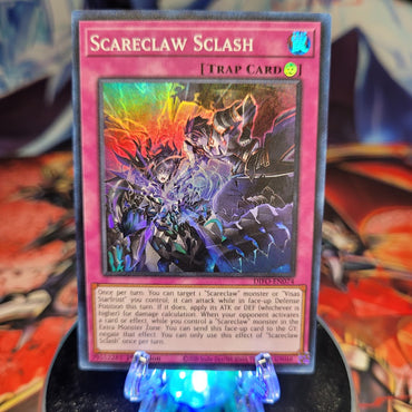  A Super Rare "Scareclaw Sclash" card from the Yugioh Set: Dimension Force.