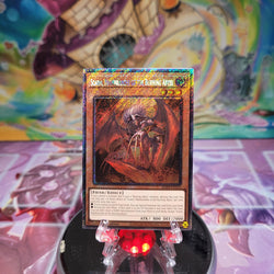 A Platinum Secret Rare "Scarm, Malebranche of the Burning Abyss" card from the Yugioh Set: Quarter Century Stampede (RA04).