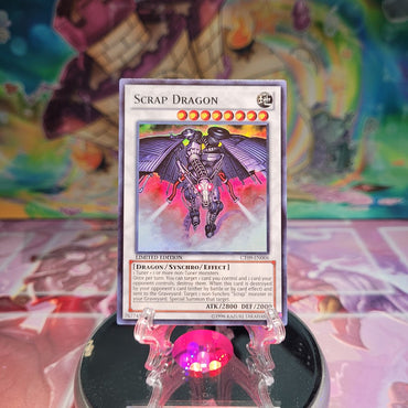 A Super Rare "Scrap Dragon" card from the Yugioh 2012 Collectors Tins.