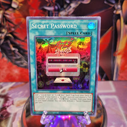 A Super Rare "Secret Password" card from the Yugioh Set: Genesis Impact.
