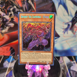  A Secret Rare "Secret Six Samurai - Fuma" card from the Yugioh Set: Spirit Warriors.