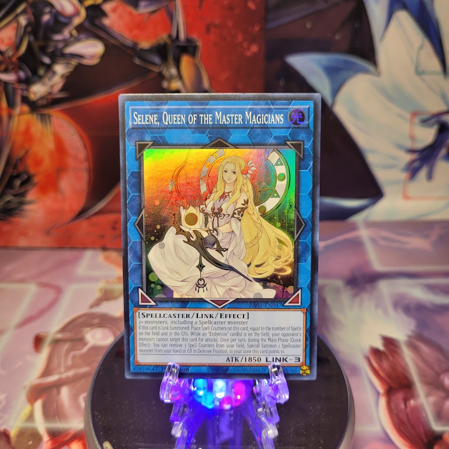 A Super Rare "Selene, Queen of the Master Magicians" card from the Yugioh Set: Rarity Collection 1 (RA01).