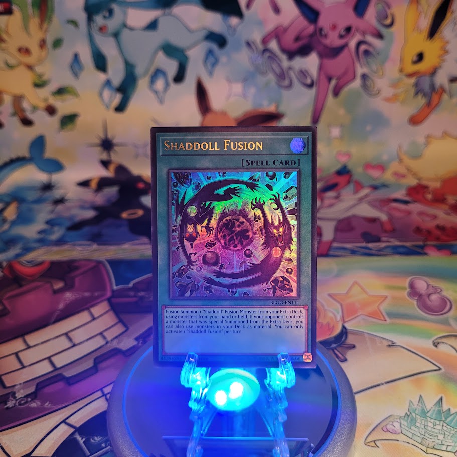 An Ultra Rare "Shaddoll Fusion" card from the Yugioh Set: Battles of Legend: Glorious Gallery (BLGG).
