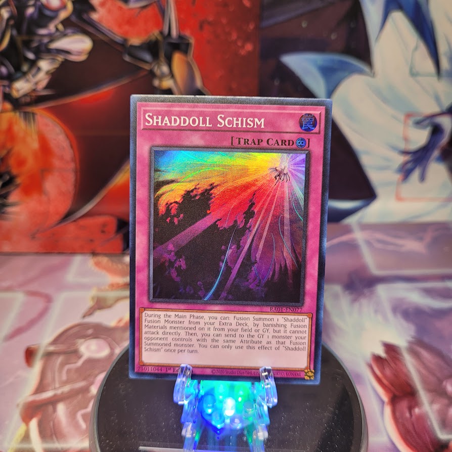 A Super Rare "Shaddoll Schism" card from the Yugioh Set: Rarity Collection 1 