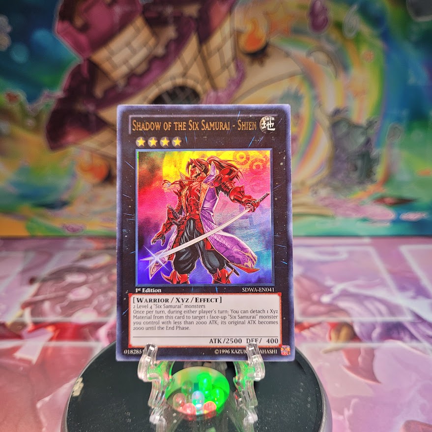 An Ultra Rare "Shadow of the Six Samurai - Shien" card from the Yugioh Structure Deck: Samurai Warlords.