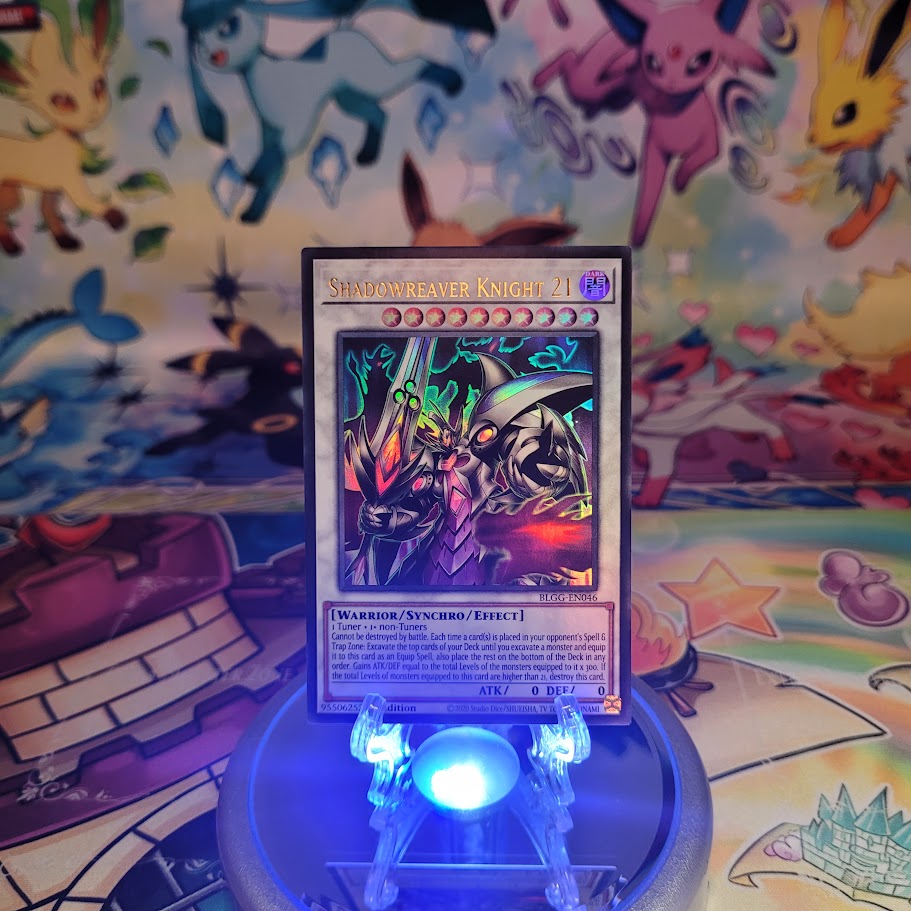 An Ultra Rare "Shadowreaver Knight 21" card from the Yugioh Set: Battles of Legend: Glorious Gallery (BLGG).