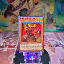 A Super Rare "Shiranui Samurai" card from the Yugioh Set: Hidden Summoners.