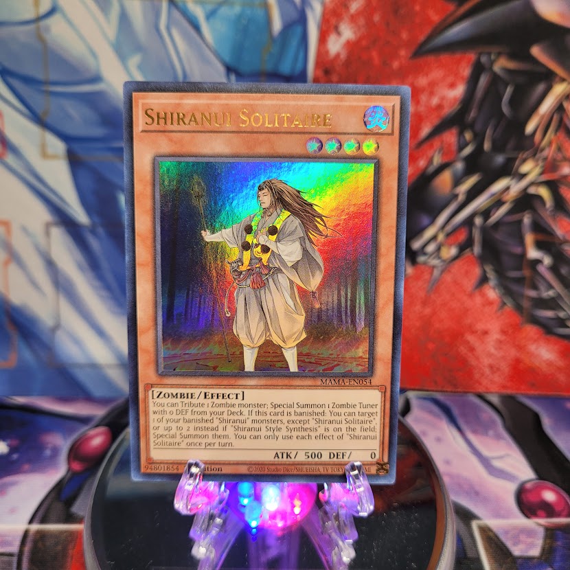 An Ultra Rare "Shiranui Solitaire" card from the Yugioh Set: Magnificent Mavens.