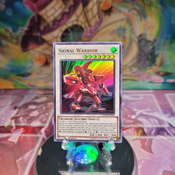 An Ultra Rare "Signal Warrior" card from the Yugioh Set: Duel Power.