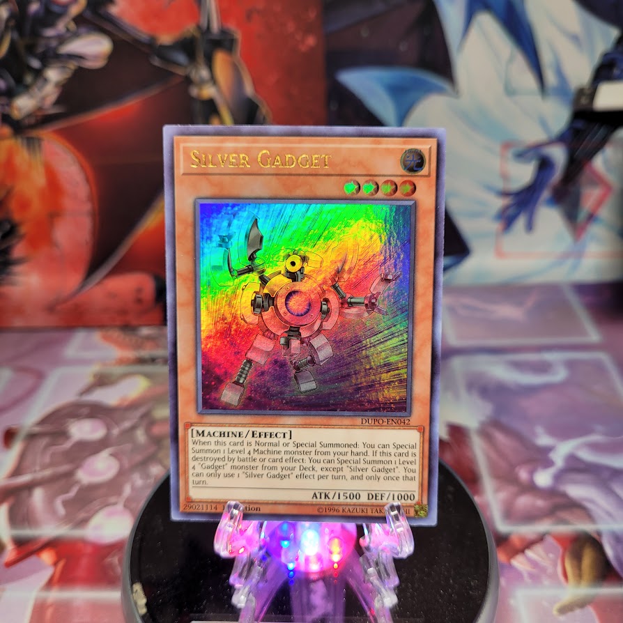 An Ultra Rare "Silver Gadget" card from the Yugioh Set: Duel Power (DUPO).