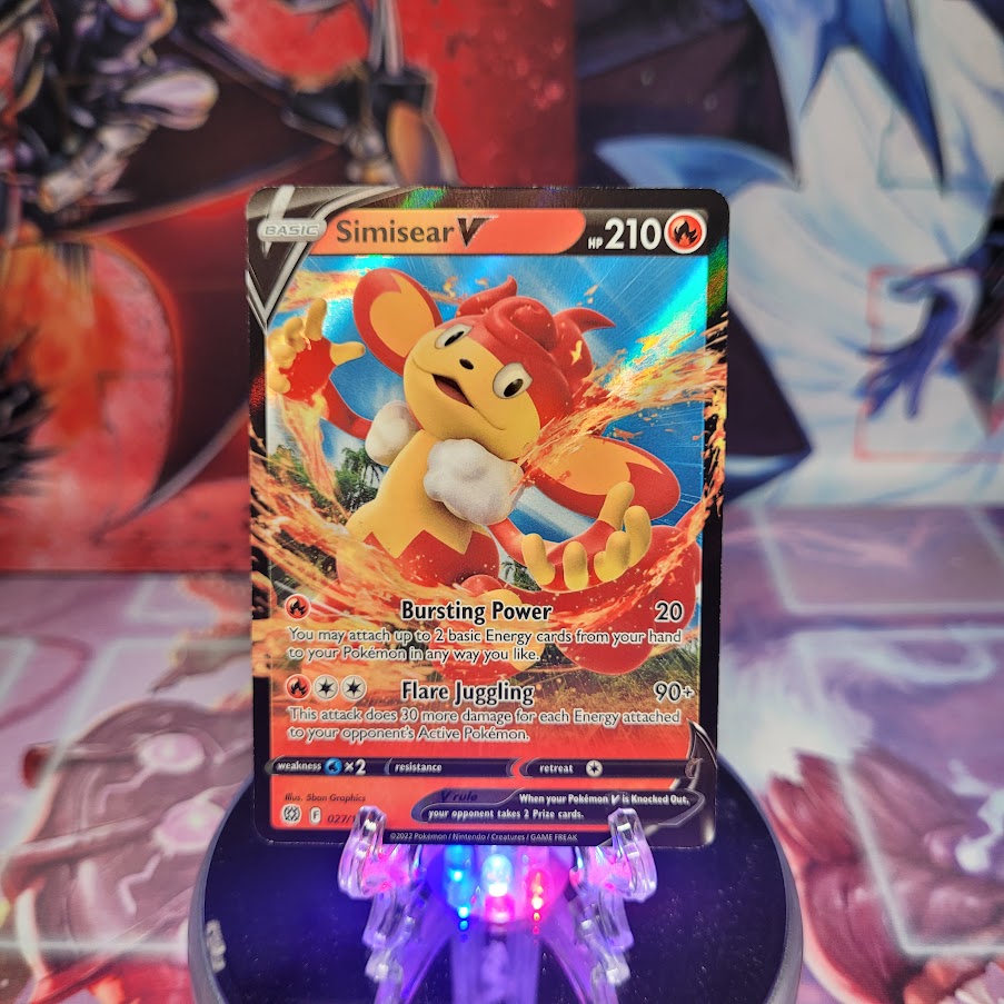 An Ultra Rare "Simisear V" (027/172) card from the Pokemon Set: Brilliant Stars.