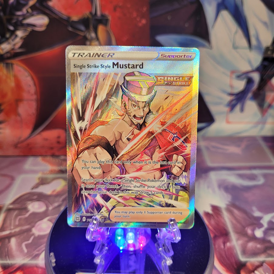 An Ultra Rare "Single Strike Style Mustard" (TG28/TG30) card from the Pokemon Set: Brilliant Stars.