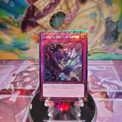 A Platinum Secret Rare "Sinister Shadow Games" card from the Yugioh Set: Quarter Century Stampede (RA04).