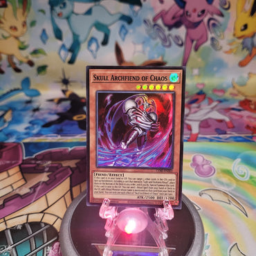 A Super Rare “Skull Archfiend of Chaos” card from the Yugioh Set: Chaos Origins (CORI).